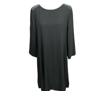 Eileen Fisher Black Silk Shift Dress Pockets Embellished Size SP